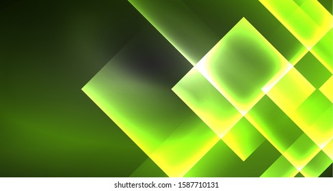 Neon shiny color squares on black, modern template. Vector