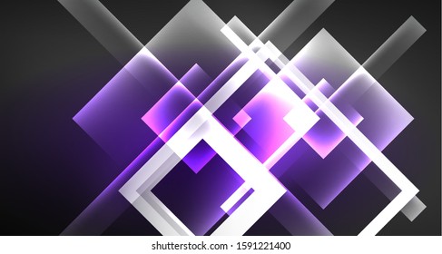 Neon shiny color squares on black, modern template. Vector