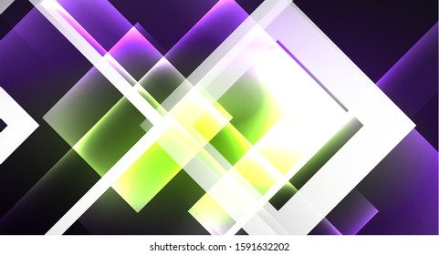 Neon shiny color squares on black, modern template. Vector
