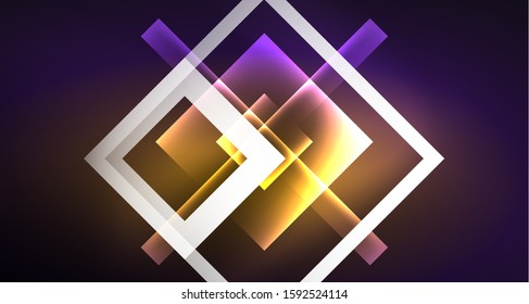 Neon shiny color squares on black, modern template. Vector