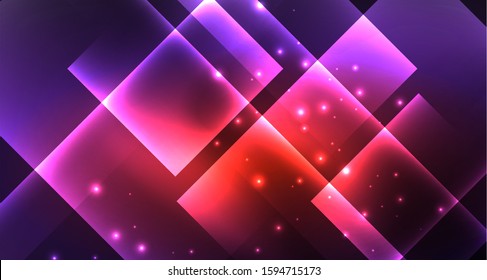 Neon shiny color squares on black, modern template. Vector