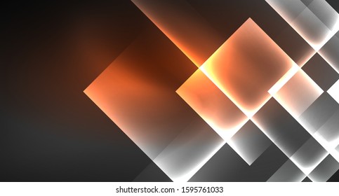 Neon shiny color squares on black, modern template. Vector