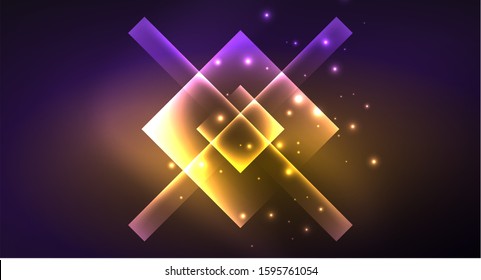 Neon shiny color squares on black, modern template. Vector