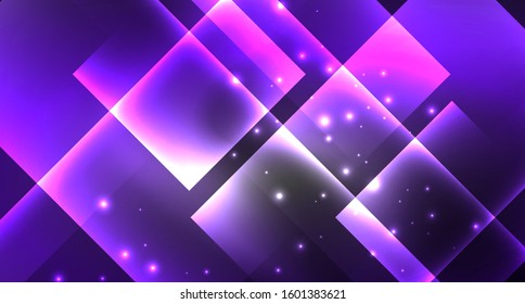 Neon shiny color squares on black, modern template. Vector