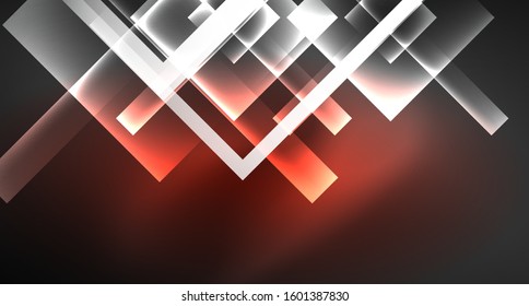 Neon shiny color squares on black, modern template. Vector