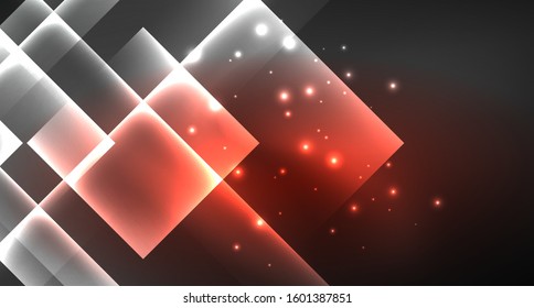 Neon shiny color squares on black, modern template. Vector