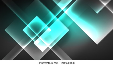 Neon shiny color squares on black, modern template. Vector
