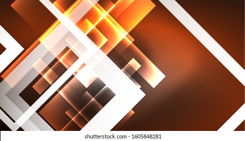 Neon shiny color squares on black, modern template. Vector