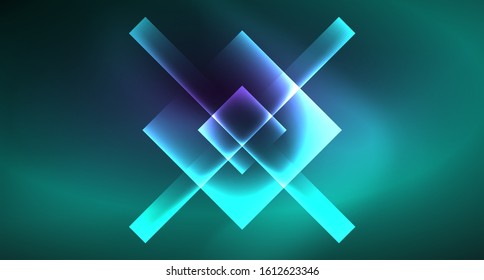 Neon shiny color squares on black, modern template. Vector