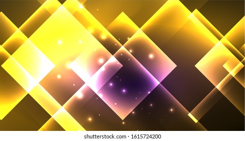 Neon shiny color squares on black, modern template. Vector
