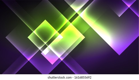 Neon shiny color squares on black, modern template. Vector