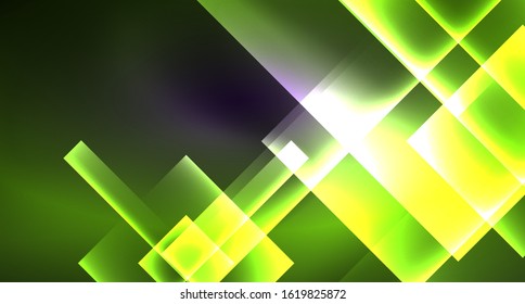 Neon shiny color squares on black, modern template. Vector