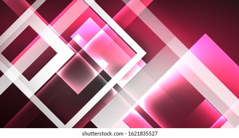 Neon shiny color squares on black, modern template. Vector