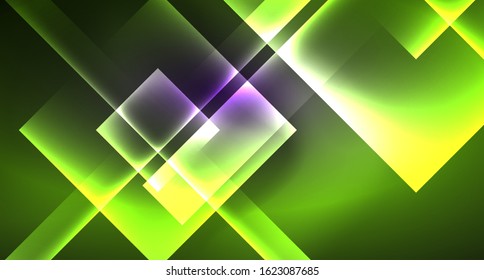 Neon shiny color squares on black, modern template. Vector