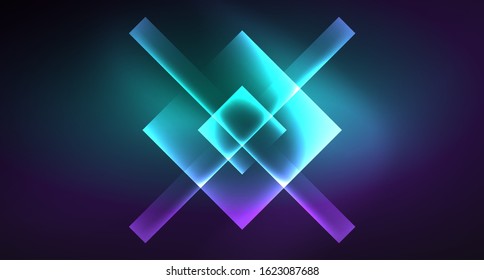 Neon shiny color squares on black, modern template. Vector