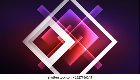 Neon shiny color squares on black, modern template. Vector