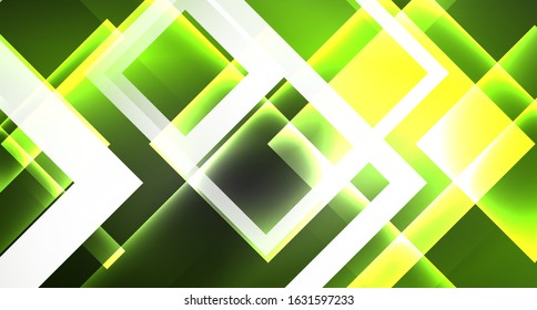 Neon shiny color squares on black, modern template. Vector