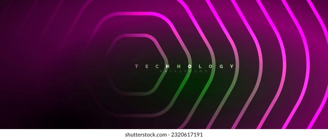 Neon-glänzende Hexagons abstrakter Hintergrund, Technologie-Energie-Raum-Lichtkonzept, abstrakter Hintergrund-Design