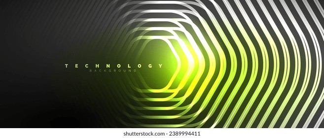 Neon shiny hexagons abstract background, technology energy space light concept, abstract background wallpaper desig