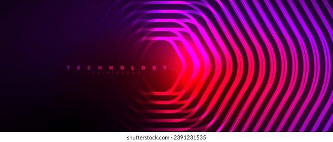 Neon shiny hexagons abstract background, technology energy space light concept, abstract background wallpaper desig