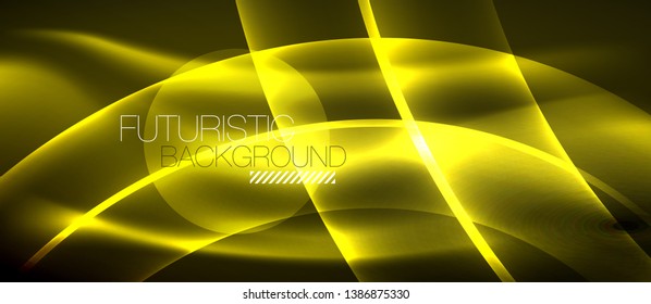 Neon shiny light glowing wave lines, vector futuristic techno template