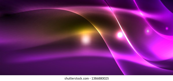 Neon shiny light glowing wave lines, vector futuristic techno template