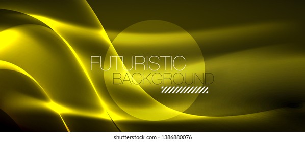 Neon shiny light glowing wave lines, vector futuristic techno template
