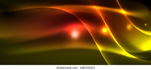 Neon shiny light glowing wave lines, vector futuristic techno template