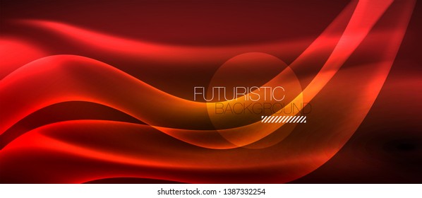 Neon shiny light glowing wave lines, vector futuristic techno template