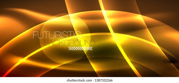 Neon shiny light glowing wave lines, vector futuristic techno template