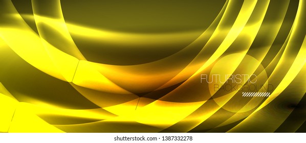 Líneas de onda luminosa brillante neón, plantilla de tecnología futurista vectorial