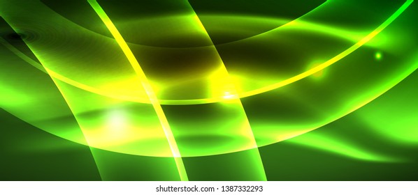Neon-glänzende, hellglänzende Wellenlinien, Vektorfuturistische Techno-Vorlage