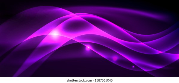 Neon shiny light glowing wave lines, vector futuristic techno template