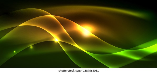 Neon shiny light glowing wave lines, vector futuristic techno template