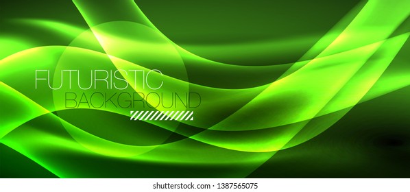 Neon shiny light glowing wave lines, vector futuristic techno template