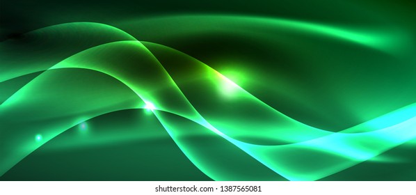Neon shiny light glowing wave lines, vector futuristic techno template
