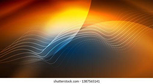 Líneas de onda luminosa brillante neón, plantilla de tecnología futurista vectorial