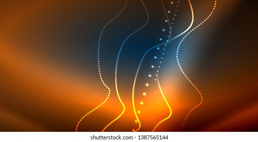 Neon shiny light glowing wave lines, vector futuristic techno template