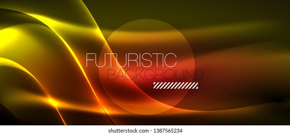 Neon shiny light glowing wave lines, vector futuristic techno template