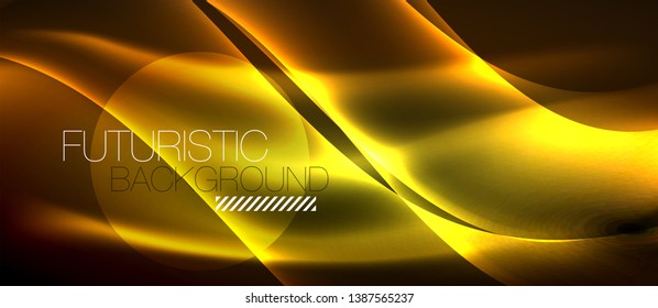 Neon shiny light glowing wave lines, vector futuristic techno template