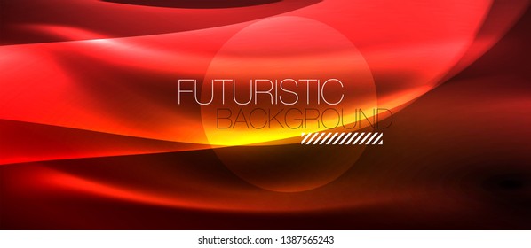 Neon shiny light glowing wave lines, vector futuristic techno template