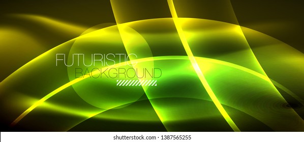 Neon shiny light glowing wave lines, vector futuristic techno template