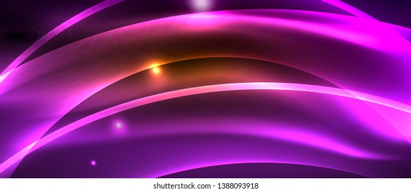 Líneas de onda luminosa brillante neón, plantilla de tecnología futurista vectorial