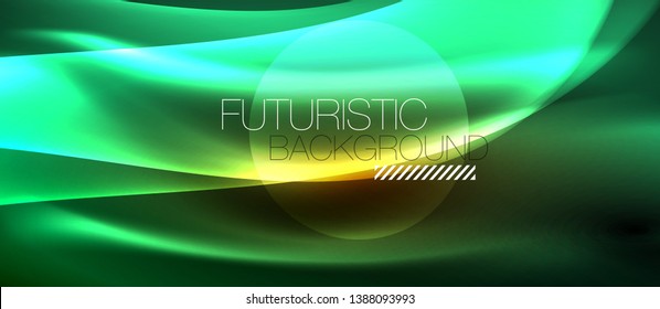 Neon shiny light glowing wave lines, vector futuristic techno template