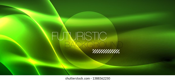 Neon shiny light glowing wave lines, vector futuristic techno template