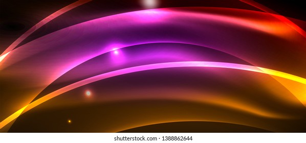 Neon shiny light glowing wave lines, vector futuristic techno template