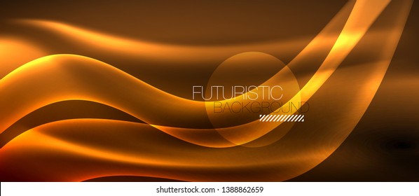 Neon shiny light glowing wave lines, vector futuristic techno template