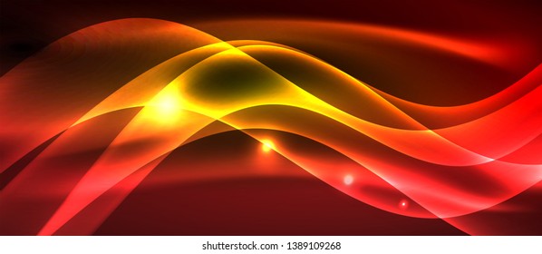Neon shiny light glowing wave lines, vector futuristic techno template
