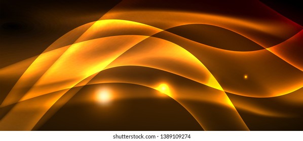 Neon shiny light glowing wave lines, vector futuristic techno template
