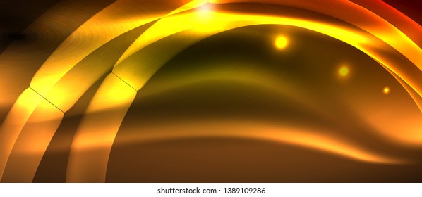 Neon shiny light glowing wave lines, vector futuristic techno template